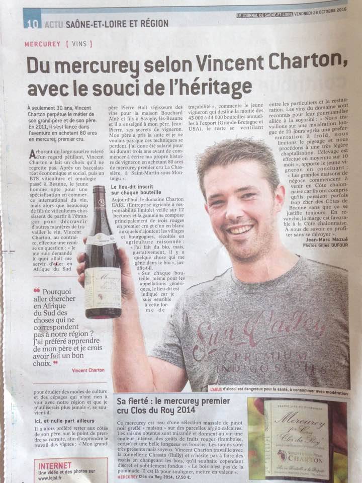 Domaine Charton, Winegrowers at Mercurey - Le journal de Saône-et-Loire Octobre 2016